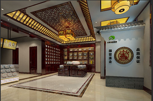 榆阳古朴典雅的中式茶叶店大堂设计效果图